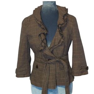 Loft Brown Ruffled Blazer Jacket Petite